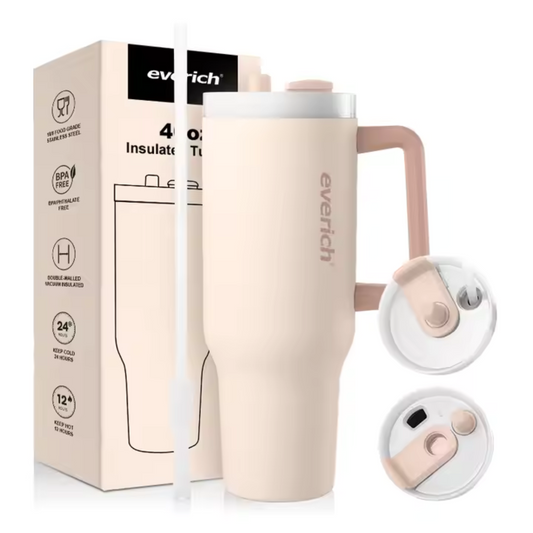 Vaso de acero inoxidable reutilizable de 40oz, taza de café de gran capacidad, taza de viaje impermeable con asa y pajita